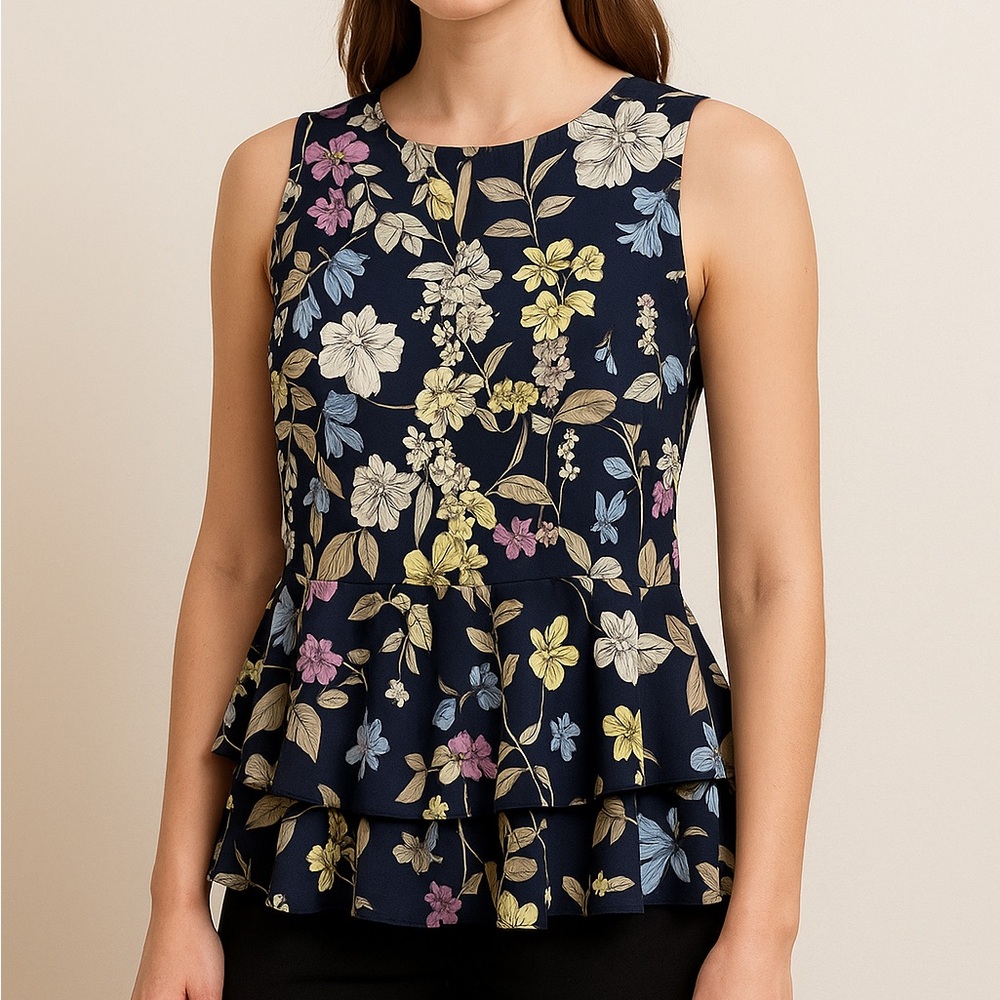 Vince Camuto Floral Double Peplum Blouse - Size M